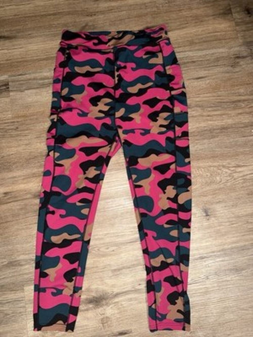 POP FIT Womens 2XL Pink Camo Leggings High Waisted Activewear Pants Pockets